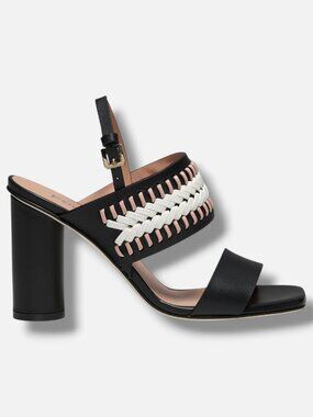 Pollini Women's Black Woven Leather Cylinder Heel Sandals Shoes Size EU:37 US:7